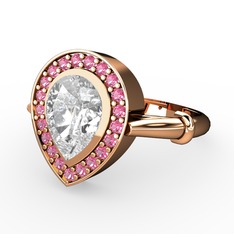 Esinti Yüzük - Beyaz zirkon ve pembe kuvars 14 ayar rose altın yüzük #1lvjoj
