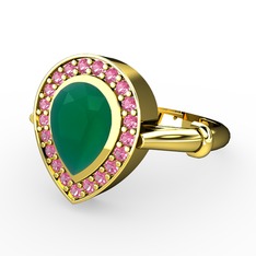 Esinti Yüzük - Kök zümrüt ve pembe kuvars 8 ayar altın yüzük #1m0qpp9
