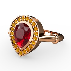 Garnet ve sitrin 18 ayar rose altın yüzük