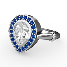 Esinti Yüzük - Swarovski ve lab safir 14 ayar beyaz altın yüzük #1mg5v86