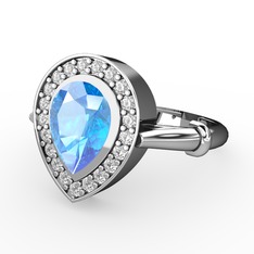 Esinti Yüzük - Akuamarin ve pırlanta 8 ayar beyaz altın yüzük (0.22 karat) #1mnujqm
