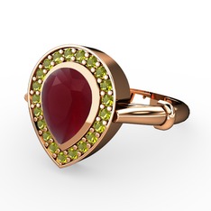 Kök yakut ve peridot 18 ayar rose altın yüzük