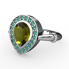 Esinti Yüzük - Peridot ve yeşil kuvars 18 ayar beyaz altın yüzük #1momoc9