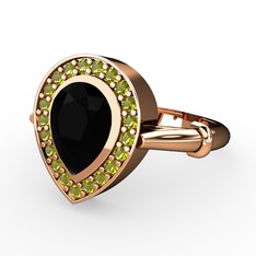 Esinti Yüzük - Siyah zirkon ve peridot 14 ayar rose altın yüzük #1mzy2ix