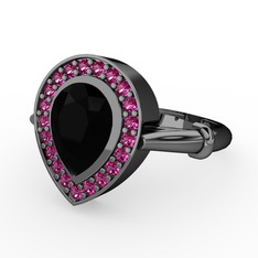 Esinti Yüzük - Siyah zirkon ve rodolit garnet 925 ayar siyah rodyum kaplama gümüş yüzük #1n45u5e