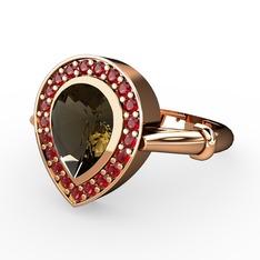 Esinti Yüzük - Dumanlı kuvars ve garnet 14 ayar rose altın yüzük #1no7zng