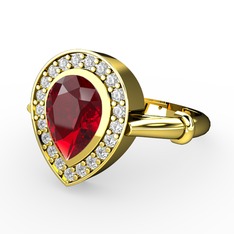 Garnet ve swarovski 8 ayar altın yüzük