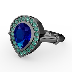 Esinti Yüzük - Lab safir ve yeşil kuvars 925 ayar siyah rodyum kaplama gümüş yüzük #1o0636b