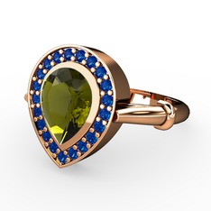 Peridot ve lab safir 14 ayar rose altın yüzük