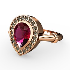 Rodolit garnet ve dumanlı kuvars 8 ayar rose altın yüzük