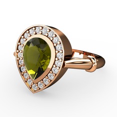 Peridot ve pırlanta 8 ayar rose altın yüzük (0.22 karat)