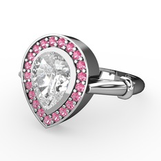 Esinti Yüzük - Swarovski ve pembe kuvars 8 ayar beyaz altın yüzük #1ord888
