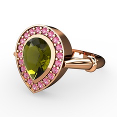 Peridot ve pembe kuvars 18 ayar rose altın yüzük