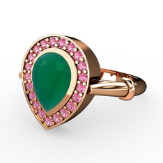 Kök zümrüt ve pembe kuvars 18 ayar rose altın yüzük