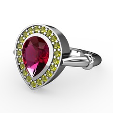 Esinti Yüzük - Rodolit garnet ve peridot 14 ayar beyaz altın yüzük #1q953pc