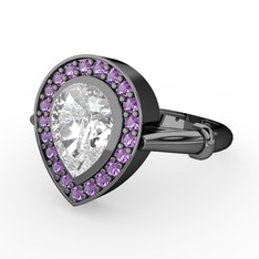 Esinti Yüzük - Beyaz zirkon ve ametist 925 ayar siyah rodyum kaplama gümüş yüzük #1qmvvfn