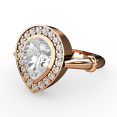 Beyaz zirkon ve pırlanta 14 ayar rose altın yüzük (0.22 karat)