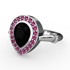 Esinti Yüzük - Siyah zirkon ve rodolit garnet 18 ayar beyaz altın yüzük #1qwknff