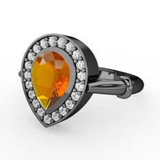 Esinti Yüzük - Sitrin ve swarovski 925 ayar siyah rodyum kaplama gümüş yüzük #1rlive4