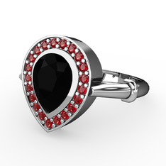 Esinti Yüzük - Siyah zirkon ve garnet 14 ayar beyaz altın yüzük #1rwkbwb
