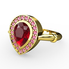 Esinti Yüzük - Garnet ve pembe kuvars 14 ayar altın yüzük #1rxcjiv
