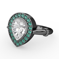 Esinti Yüzük - Beyaz zirkon ve yeşil kuvars 925 ayar siyah rodyum kaplama gümüş yüzük #1s2ek87