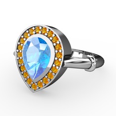 Akuamarin ve sitrin 14 ayar beyaz altın yüzük