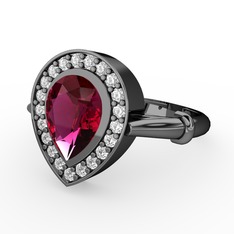 Esinti Yüzük - Rodolit garnet ve beyaz zirkon 925 ayar siyah rodyum kaplama gümüş yüzük #1scbbkw