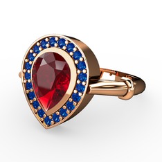Garnet ve lab safir 8 ayar rose altın yüzük