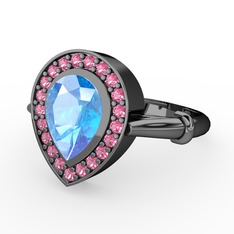 Esinti Yüzük - Akuamarin ve pembe kuvars 925 ayar siyah rodyum kaplama gümüş yüzük #1stdkkw