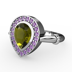 Peridot ve ametist 14 ayar beyaz altın yüzük
