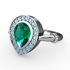 Esinti Yüzük - Yeşil kuvars ve akuamarin 14 ayar beyaz altın yüzük #1t332e8