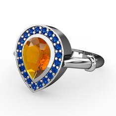 Esinti Yüzük - Sitrin ve lab safir 8 ayar beyaz altın yüzük #1tb05ts