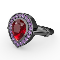 Esinti Yüzük - Garnet ve ametist 925 ayar siyah rodyum kaplama gümüş yüzük #1tbvcde