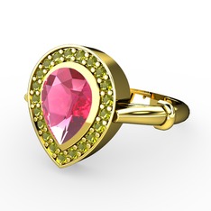 Esinti Yüzük - Pembe kuvars ve peridot 14 ayar altın yüzük #1typj1v