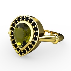 Peridot ve siyah zirkon 18 ayar altın yüzük