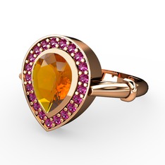 Esinti Yüzük - Sitrin ve rodolit garnet 18 ayar rose altın yüzük #1vj0kz6