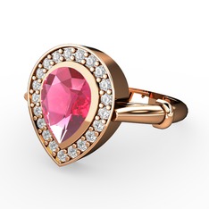 Pembe kuvars ve swarovski 8 ayar rose altın yüzük