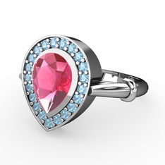 Pembe kuvars ve akuamarin 8 ayar beyaz altın yüzük