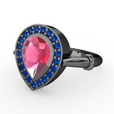 Esinti Yüzük - Pembe kuvars ve lab safir 925 ayar siyah rodyum kaplama gümüş yüzük #1vu83rl