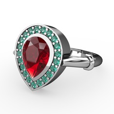 Garnet ve yeşil kuvars 8 ayar beyaz altın yüzük