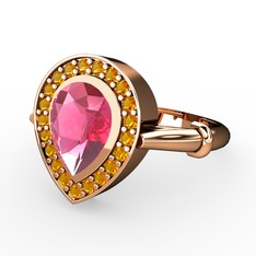 Esinti Yüzük - Pembe kuvars ve sitrin 14 ayar rose altın yüzük #1w7hpyy