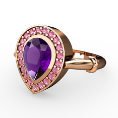 Ametist ve pembe kuvars 14 ayar rose altın yüzük