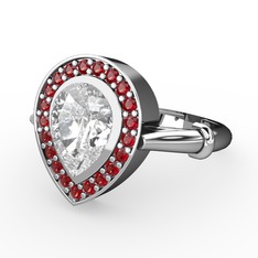 Beyaz zirkon ve garnet 14 ayar beyaz altın yüzük