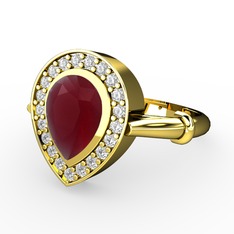 Kök yakut ve beyaz zirkon 14 ayar altın yüzük