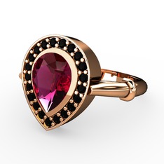 Esinti Yüzük - Rodolit garnet ve siyah zirkon 18 ayar rose altın yüzük #1x45hsw
