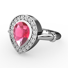 Esinti Yüzük - Pembe kuvars ve swarovski 8 ayar beyaz altın yüzük #1xdys59