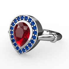 Esinti Yüzük - Garnet ve lab safir 14 ayar beyaz altın yüzük #26gjp