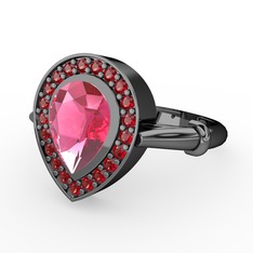 Esinti Yüzük - Pembe kuvars ve garnet 925 ayar siyah rodyum kaplama gümüş yüzük #2ccv8d