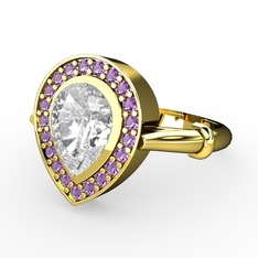 Swarovski ve ametist 14 ayar altın yüzük